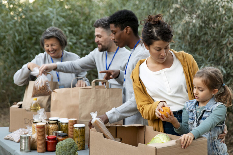 volunteers-collecting-food-donations-medium-shot